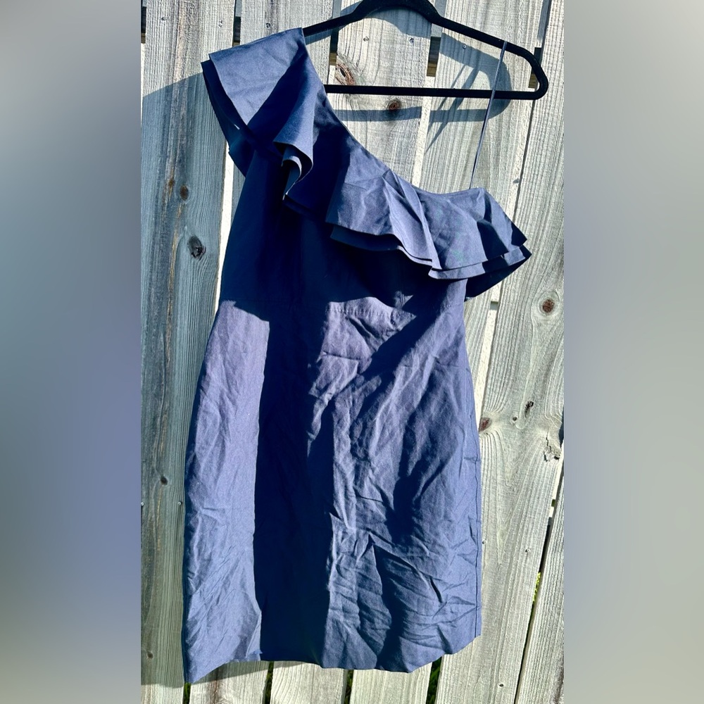 NWT • J.CREW • COTTON & SILK • ONE SHOULDER RUFFLE DRESS • WEDDING • SIZE 12